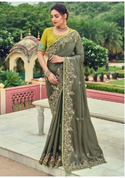 Mehandi & Pista Green   Silk With Heavy Embroidery Saree